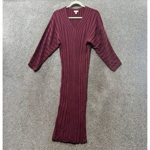 Garnet Hill Octave Silk Cotton Sweater Dress Small Burgundy Ribbed Long Sleeve
